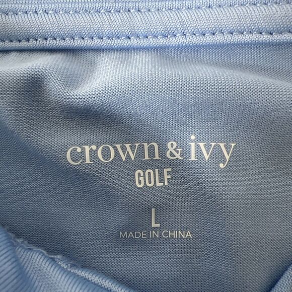 Crown & Ivy Mens Shirt Large Blue Green Stripe Short Sleeve Polo Golf Casual - Picture 2 of 3